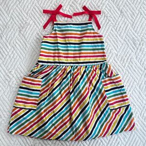 Hanna Andersson Girls Rainbow Stripe Pocket Dress 120 cm US 6-7 Cotton Tie Strap